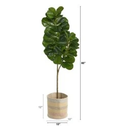 5.5’ Fiddle Leaf Fig Artificial Tree In Handmade Natural Cotton Multicolored Woven Planter -Artificial Flowers Sale artificial 55 fiddle leaf fig artificial tree in handmade natural cotton multicolored woven planter nearly natural 576263