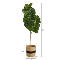 5.5’ Fiddle Leaf Fig Artificial Tree In Handmade Natural Cotton Planter -Artificial Flowers Sale artificial 55 fiddle leaf fig artificial tree in handmade natural cotton planter nearly natural 908887