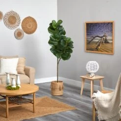 5.5’ Fiddle Leaf Fig Artificial Tree In Handmade Natural Jute Planter With Tassels 9 5.5’ Fiddle Leaf Fig Artificial Tree In Handmade Natural Jute Planter With Tassels -Artificial Flowers Sale artificial 55 fiddle leaf fig artificial tree in handmade natural jute planter with tassels nearly natural 832416