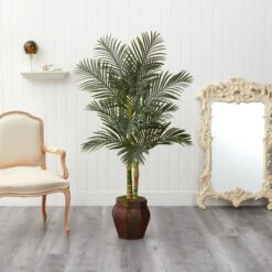 5.5’ Golden Cane Artificial Palm Tree In Decorative Planter -Artificial Flowers Sale artificial 55 golden cane artificial palm tree in decorative planter nearly natural 135020