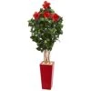 5.5’ Hibiscus Artificial Tree In Red Tower Planter -Artificial Flowers Sale artificial 55 hibiscus artificial tree in red tower planter nearly natural 586878