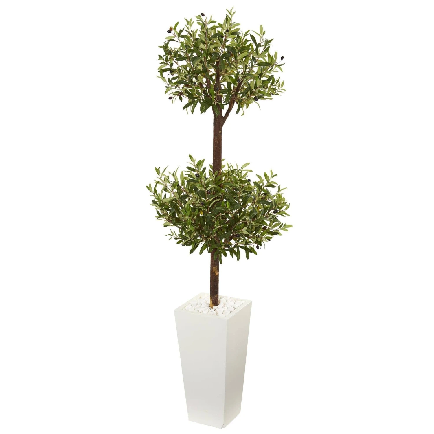 5.5' Olive Artificial Double Topiary Tree In White Tower Planter 3 5.5' Olive Artificial Double Topiary Tree In White Tower Planter