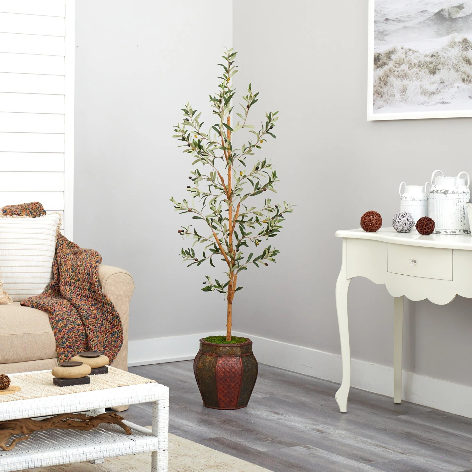 5.5’ Olive Artificial Tree In Decorative Planter 6 5.5’ Olive Artificial Tree In Decorative Planter - Image 4