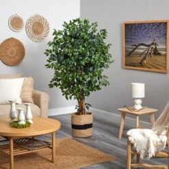 5.5’ Palace Ficus Artificial Tree In Handmade Natural Cotton Planter -Artificial Flowers Sale artificial 55 palace ficus artificial tree in handmade natural cotton planter nearly natural 181471