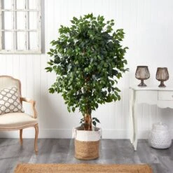 5.5’ Palace Ficus Artificial Tree With In Handmade Natural Jute And Cotton Planter -Artificial Flowers Sale artificial 55 palace ficus artificial tree with in handmade natural jute and cotton planter nearly natural 173415
