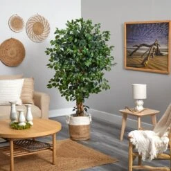 5.5’ Palace Ficus Artificial Tree With In Handmade Natural Jute And Cotton Planter -Artificial Flowers Sale artificial 55 palace ficus artificial tree with in handmade natural jute and cotton planter nearly natural 930957