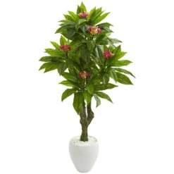 5.5’ Plumeria Artificial Tree In White Planter (Indoor/Outdoor)