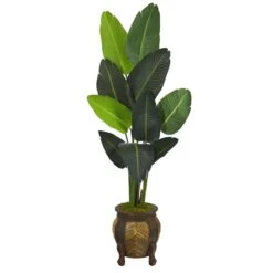 Artificial Flowers Sale 77 5.5’ Traveler's Palm Artificial Tree In Decorative Planter