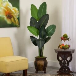 5.5’ Traveler's Palm Artificial Tree In Decorative Planter -Artificial Flowers Sale artificial 55 travelers palm artificial tree in decorative planter nearly natural 529447