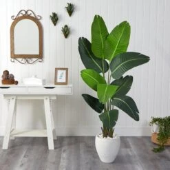 5.5’ Travelers Palm Artificial Tree In White Planter -Artificial Flowers Sale artificial 55 travelers palm artificial tree in white planter nearly natural 895953