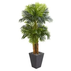 5.5’ Triple Areca Palm Artificial Tree In Slate Finish Planter