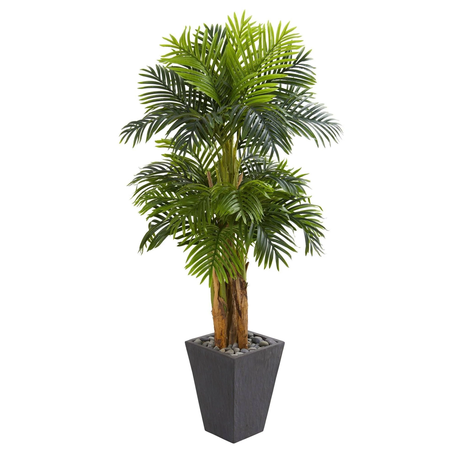 5.5’ Triple Areca Palm Artificial Tree In Slate Finish Planter 3 5.5’ Triple Areca Palm Artificial Tree In Slate Finish Planter