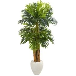 5.5’ Triple Areca Palm Artificial Tree In White Planter