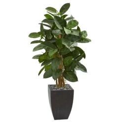 56” Artificial Rubber Tree In Black Planter