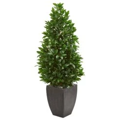56” Bay Leaf Cone Topiary Artificial Tree UV Resistant In Black Planter (Indoor/Outdoor)