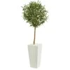 56” Olive Artificial Tree In White Tower Planter -Artificial Flowers Sale artificial 56 olive artificial tree in white tower planter nearly natural 483045