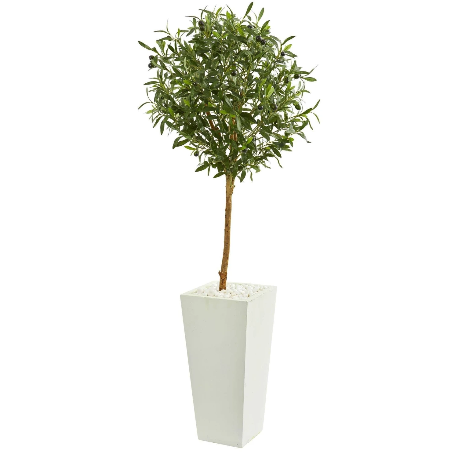 56” Olive Artificial Tree In White Tower Planter 3 56” Olive Artificial Tree In White Tower Planter