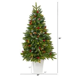 56” Snow Tipped Portland Spruce Artificial Christmas Tree With Frosted Berries And Pinecones With 100 Clear LED Lights In White Metal Planter 11 56” Snow Tipped Portland Spruce Artificial Christmas Tree With Frosted Berries And Pinecones With 100 Clear LED Lights In White Metal Planter -Artificial Flowers Sale artificial 56 snow tipped portland spruce artificial christmas tree with frosted berries and pinecones with 100 clear led lights in white metal planter nearly natural 252513