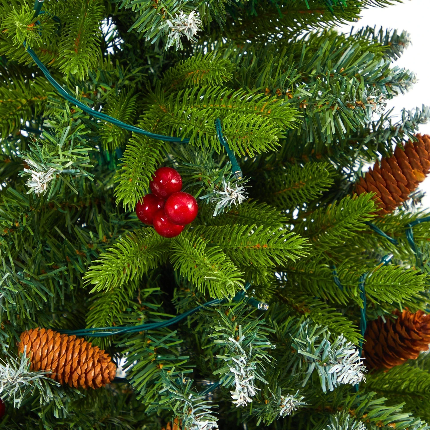 56” Snow Tipped Portland Spruce Artificial Christmas Tree With Frosted Berries And Pinecones With 100 Clear LED Lights In White Metal Planter 7 56” Snow Tipped Portland Spruce Artificial Christmas Tree With Frosted Berries And Pinecones With 100 Clear LED Lights In White Metal Planter - Image 5