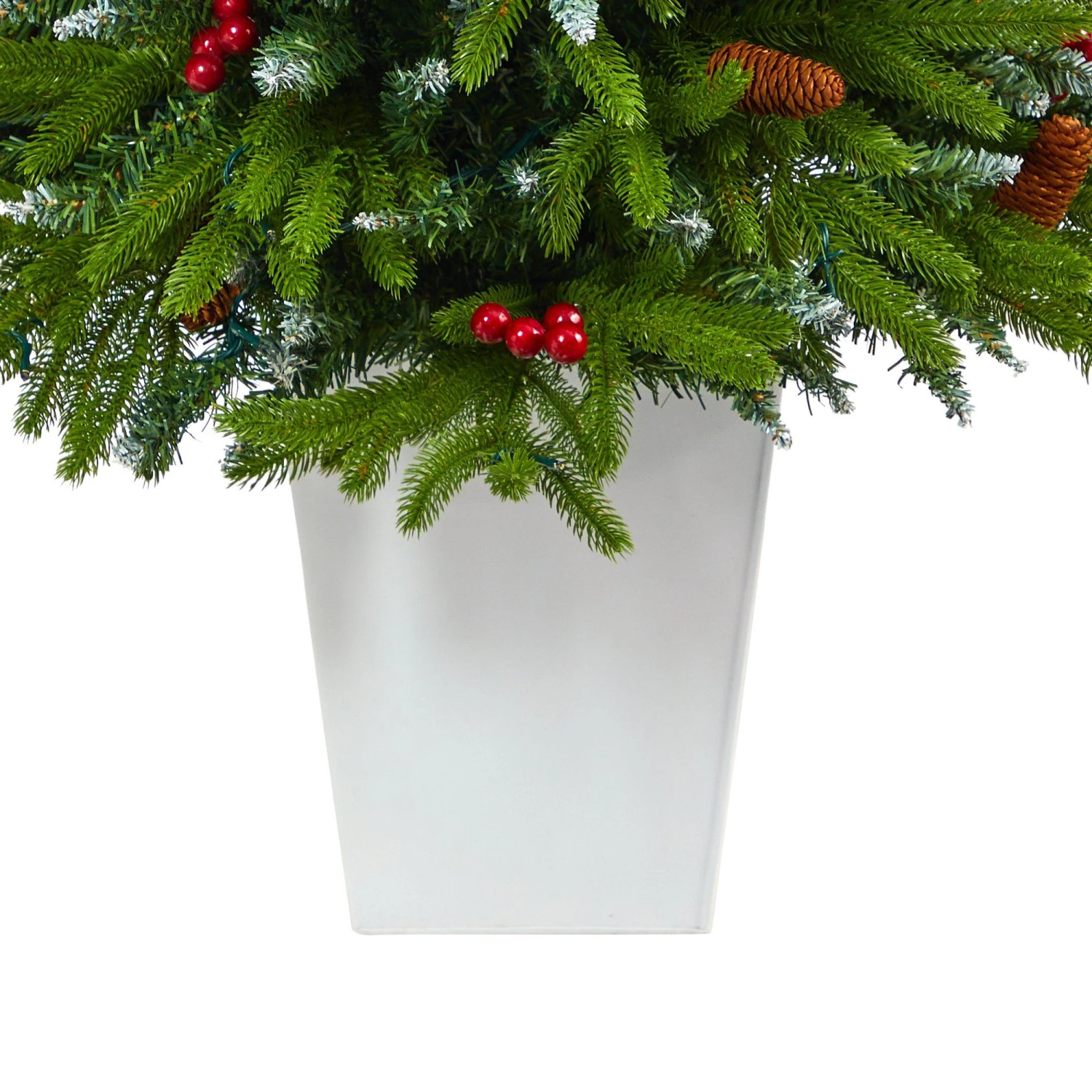 56” Snow Tipped Portland Spruce Artificial Christmas Tree With Frosted Berries And Pinecones With 100 Clear LED Lights In White Metal Planter 8 56” Snow Tipped Portland Spruce Artificial Christmas Tree With Frosted Berries And Pinecones With 100 Clear LED Lights In White Metal Planter - Image 6