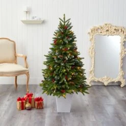 56” Snow Tipped Portland Spruce Artificial Christmas Tree With Frosted Berries And Pinecones With 100 Clear LED Lights In White Metal Planter 16 56” Snow Tipped Portland Spruce Artificial Christmas Tree With Frosted Berries And Pinecones With 100 Clear LED Lights In White Metal Planter -Artificial Flowers Sale artificial 56 snow tipped portland spruce artificial christmas tree with frosted berries and pinecones with 100 clear led lights in white metal planter nearly natural 888437