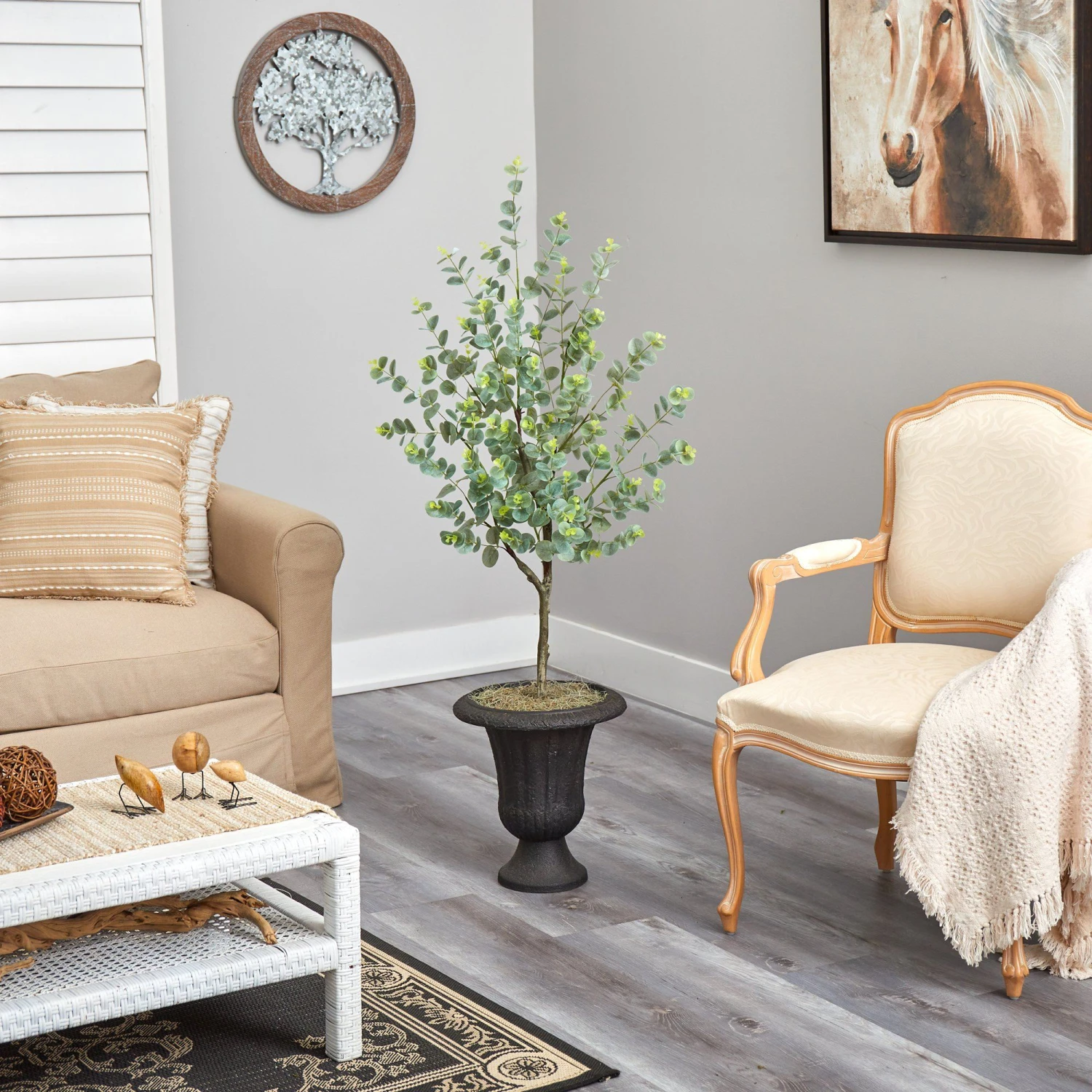 57” Eucalyptus Artificial Tree In Charcoal Urn 5 57” Eucalyptus Artificial Tree In Charcoal Urn - Image 3