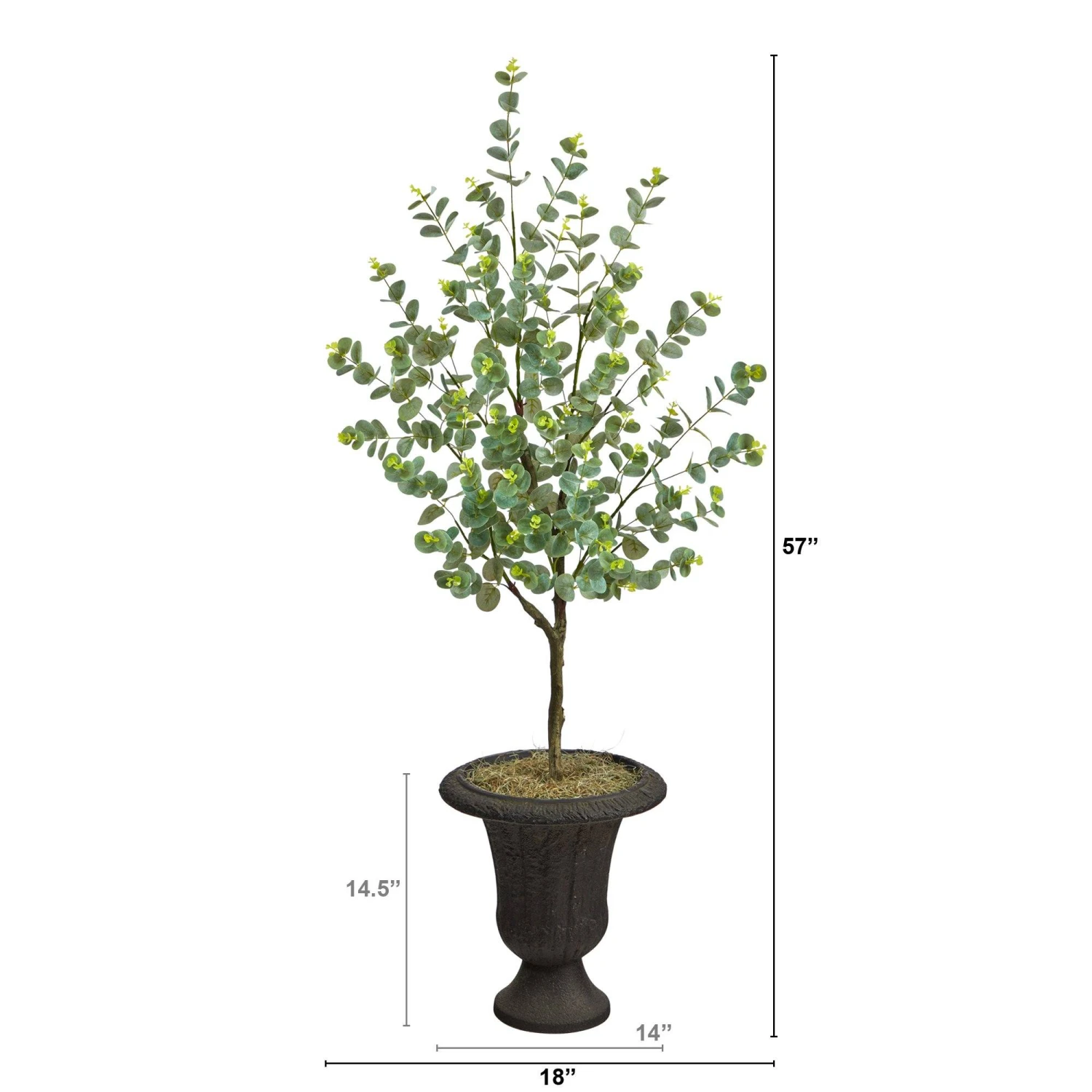 57” Eucalyptus Artificial Tree In Charcoal Urn 4 57” Eucalyptus Artificial Tree In Charcoal Urn - Image 2