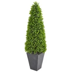 57” Eucalyptus Topiary Artificial Tree In Slate Planter (Indoor/Outdoor)