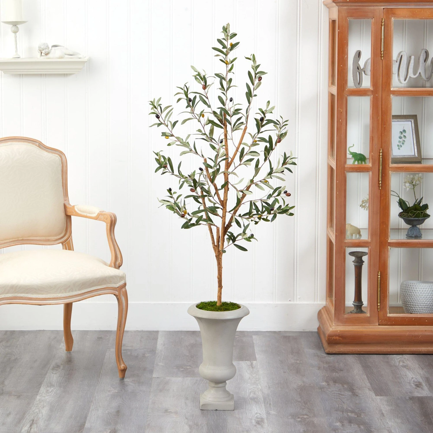 57” Olive Artificial Tree In Sand Colored Urn 6 57” Olive Artificial Tree In Sand Colored Urn - Image 4