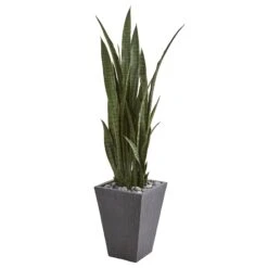 57” Sansevieria Artificial Plant In Slate Planter