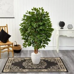 57” Super Deluxe Artificial Ficus Tree In White Planter -Artificial Flowers Sale artificial 57 super deluxe artificial ficus tree in white planter nearly natural 867435