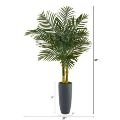 58” Golden Cane Artificial Palm Tree In Gray Planter -Artificial Flowers Sale artificial 58 golden cane artificial palm tree in gray planter nearly natural 944728