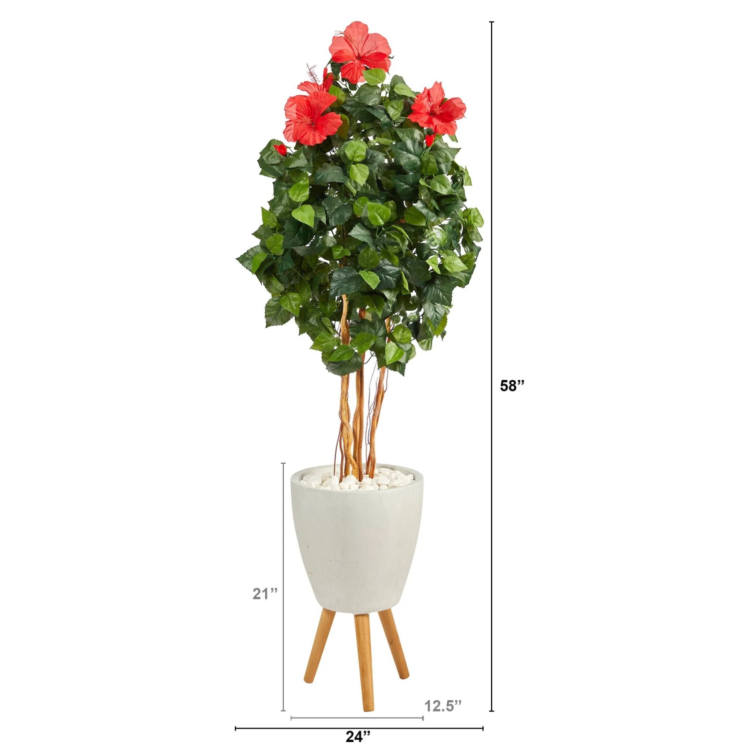 58” Hibiscus Artificial Tree In White Planter With Stand 4 58” Hibiscus Artificial Tree In White Planter With Stand - Image 2
