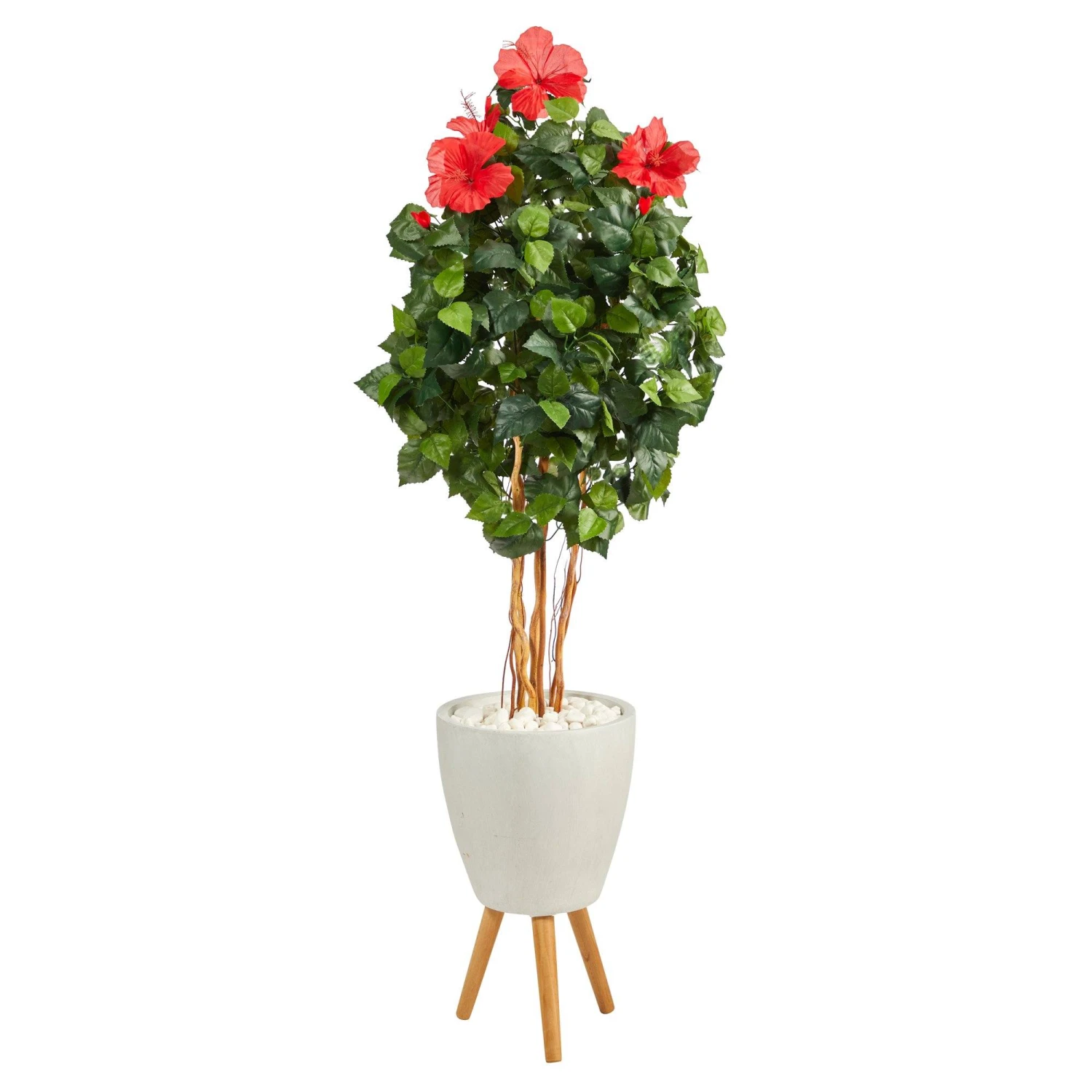 58” Hibiscus Artificial Tree In White Planter With Stand 3 58” Hibiscus Artificial Tree In White Planter With Stand