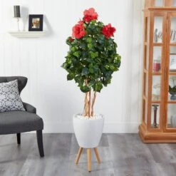 58” Hibiscus Artificial Tree In White Planter With Stand 8 58” Hibiscus Artificial Tree In White Planter With Stand -Artificial Flowers Sale artificial 58 hibiscus artificial tree in white planter with stand nearly natural 732555