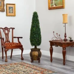 59” Boxwood Topiary Artificial Tree In Decorative Planter (Indoor/Outdoor) -Artificial Flowers Sale artificial 59 boxwood topiary artificial tree in decorative planter uv resistant indooroutdoor nearly natural 848163