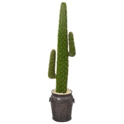 59” Cactus Artificial Plant In Metal Planter