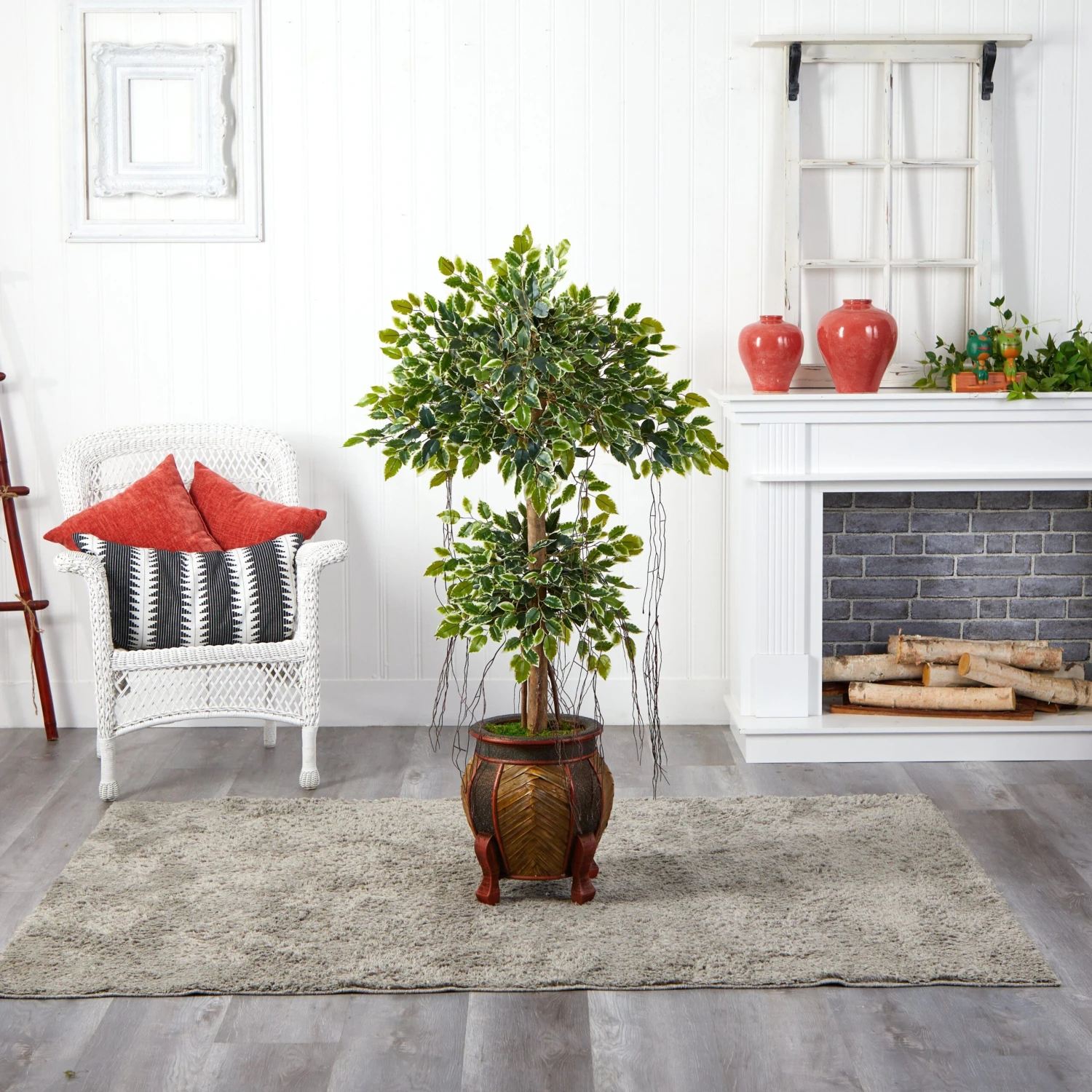 59” Variegated Ficus Artificial Tree In Decorative Planter 4 59” Variegated Ficus Artificial Tree In Decorative Planter - Image 2