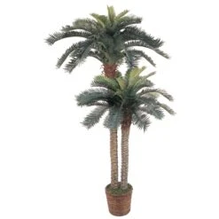 Artificial Flowers Sale 68 6' & 4' Sago Palm Double Potted Silk Tree