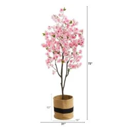 6’ Artificial Cherry Blossom Tree With Handmade Jute & Cotton Basket -Artificial Flowers Sale artificial 6 artificial cherry blossom tree with handmade jute cotton basket plant in planter nearly natural 895783
