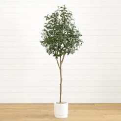 6’ Artificial Olive Tree With White Decorative Planter -Artificial Flowers Sale artificial 6 artificial olive tree with white decorative planter tree nearly natural 193829