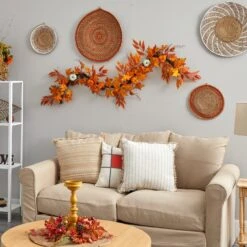 6’ Assorted Autumn Maple Leaves, Pumpkins, Gourds, Berries And Pinecone Artificial Fall Garland -Artificial Flowers Sale artificial 6 assorted autumn maple leaves pumpkins gourds berries and pinecone artificial fall garland nearly natural 320158