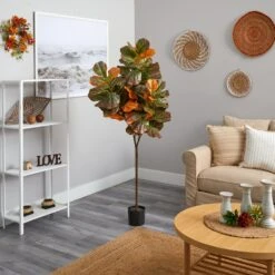 6’ Autumn Fiddle Leaf Artificial Tree -Artificial Flowers Sale artificial 6 autumn fiddle leaf artificial tree nearly natural 403530