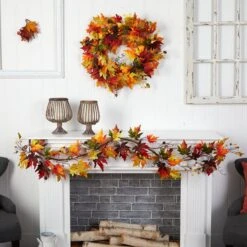 6’ Autumn Maple Leaf And Berry Fall Garland -Artificial Flowers Sale artificial 6 autumn maple leaf and berry fall garland nearly natural 267080