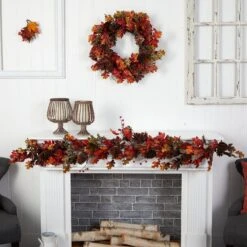 6’ Autumn Maple Leaves, Berry And Pinecones Fall Artificial Garland 8 6’ Autumn Maple Leaves, Berry And Pinecones Fall Artificial Garland -Artificial Flowers Sale artificial 6 autumn maple leaves berry and pinecones fall artificial garland nearly natural 194084
