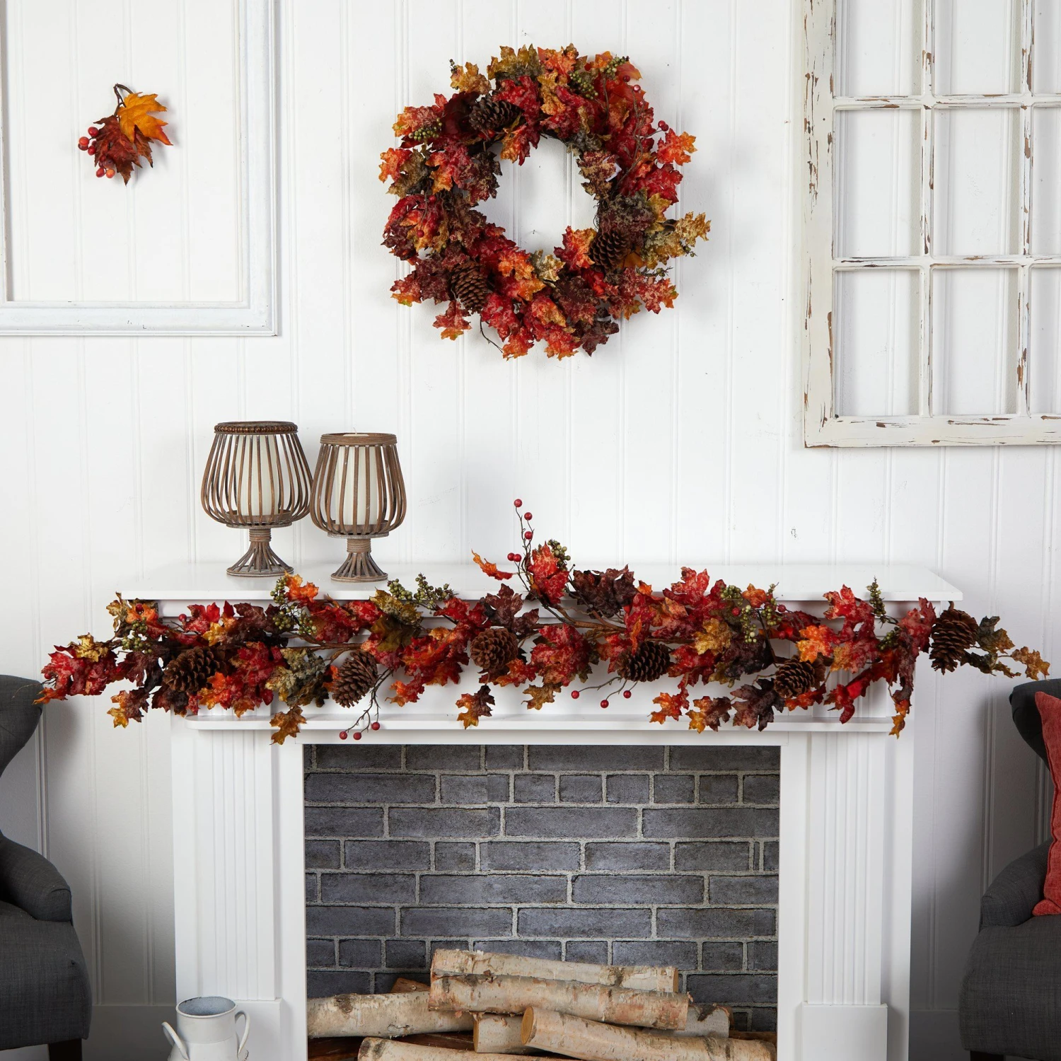 6’ Autumn Maple Leaves, Berry And Pinecones Fall Artificial Garland 5 6’ Autumn Maple Leaves, Berry And Pinecones Fall Artificial Garland - Image 3