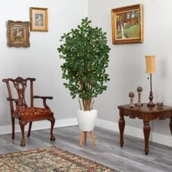 6’ Black Olive Artificial Tree In White Planter With Stand -Artificial Flowers Sale artificial 6 black olive artificial tree in white planter with stand nearly natural 600399