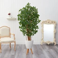 6’ Black Olive Artificial Tree In White Planter With Stand -Artificial Flowers Sale artificial 6 black olive artificial tree in white planter with stand nearly natural 737685