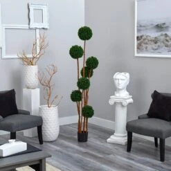 6’ Boxwood Ball Topiary Artificial Tree With Natural Trunk UV Resistant (Indoor/Outdoor) -Artificial Flowers Sale artificial 6 boxwood ball topiary artificial tree with natural trunk uv resistant indooroutdoor nearly natural 282605