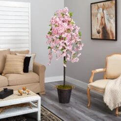 6' Artificial Cherry Blossom Tree In Decorative Metal Pail With Rope -Artificial Flowers Sale artificial 6 cherry blossom artificial tree in decorative metal pail with rope nearly natural 619486